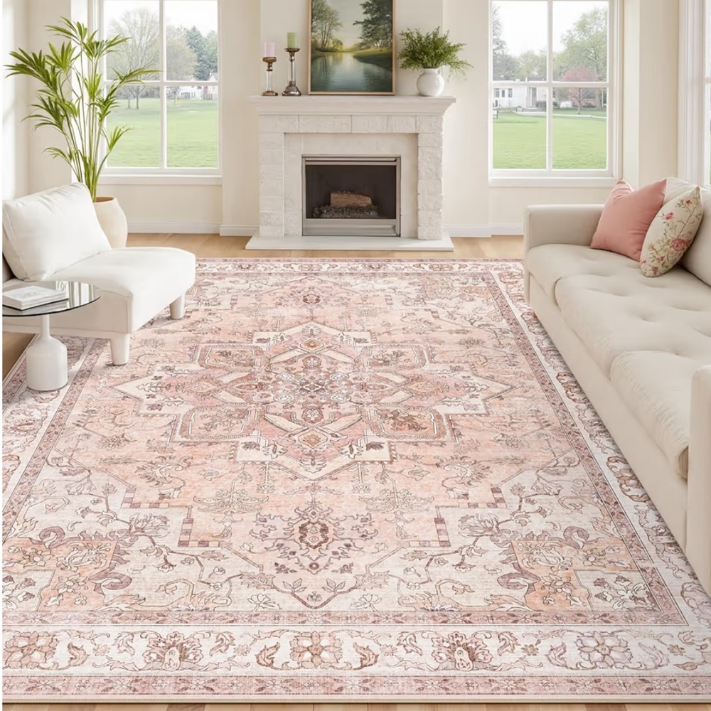 Amazon Pink Vintage Floral Medallion Area Rug